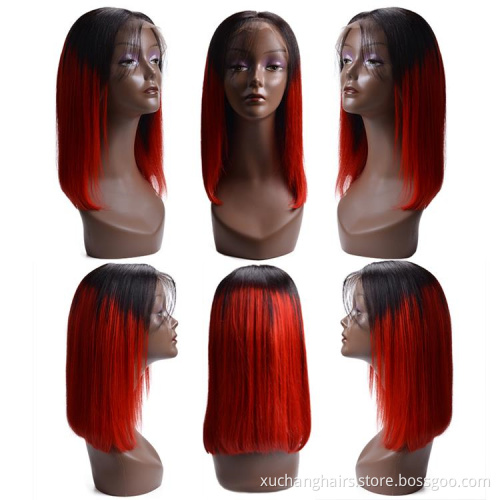 Best Quality Unprocessed Virgin Brazilian Hair Wigs Ombre Bob Wig Colour 1B/red Human Hair Lace Front Wig For Black Women